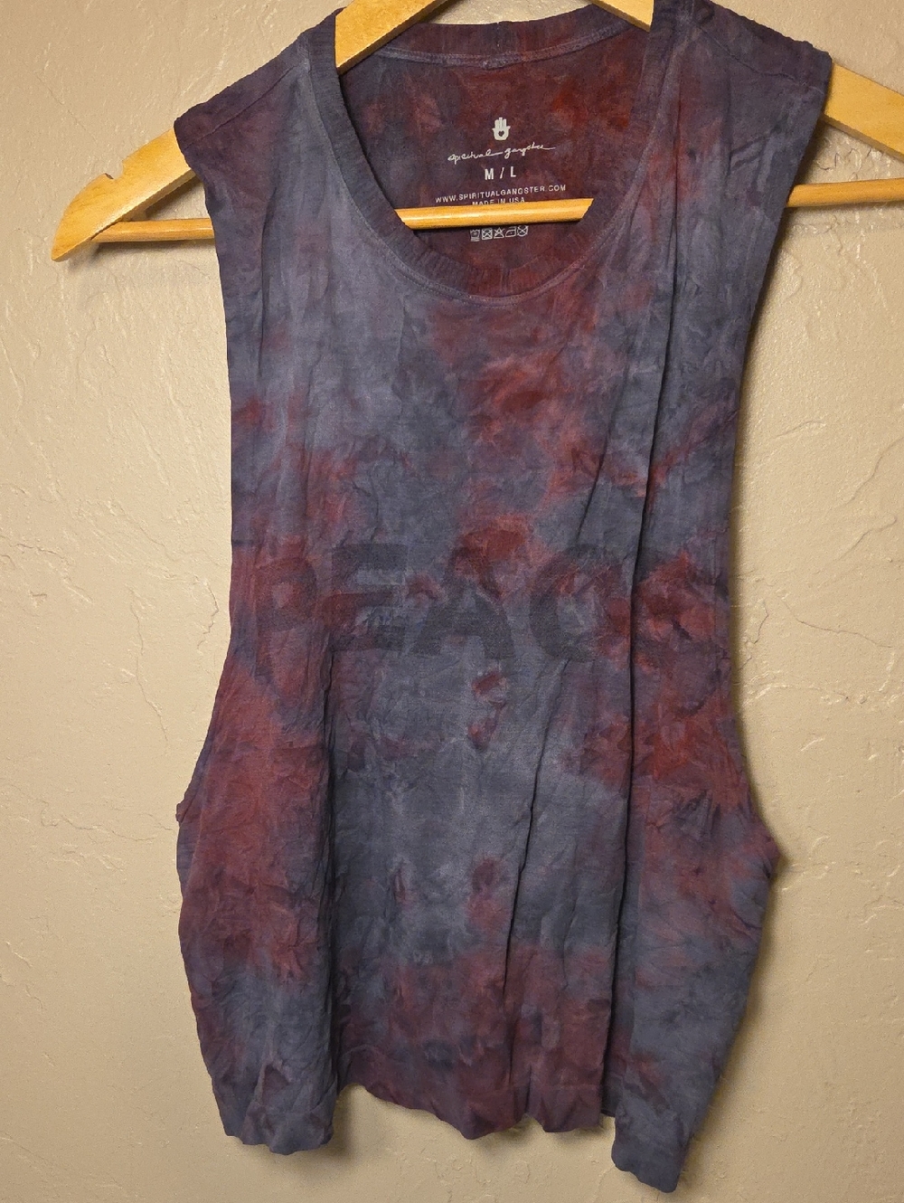Spiritual Gangster Tie-Dye Muscle Tee in Blue & Red Size M/L
